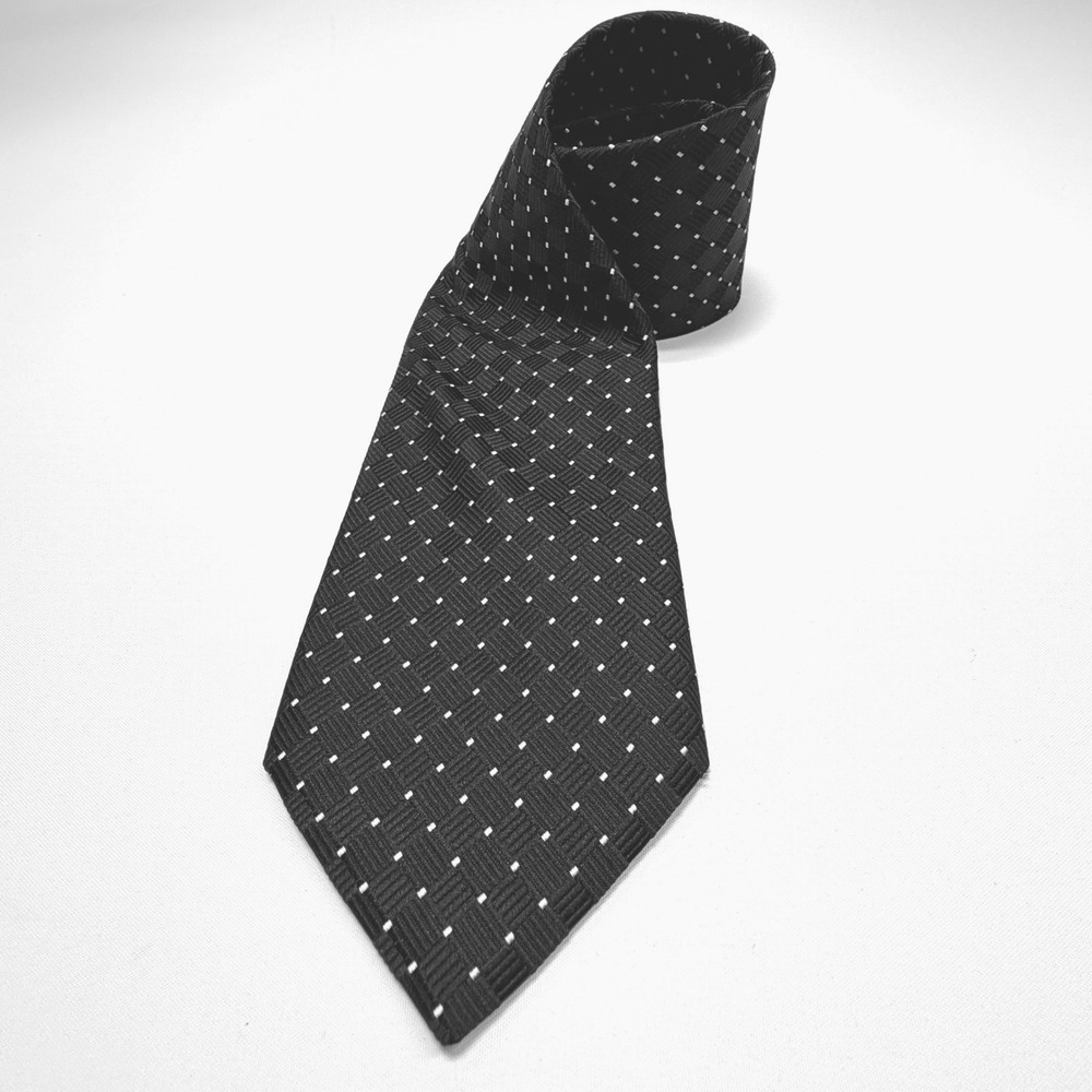 Daniel Cremieux Black Silk Necktie White Micro Dot Textured Classic Width